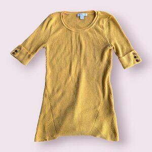 New York & Company Yellow Boat Neck Short Sleeve Stretch Top XS